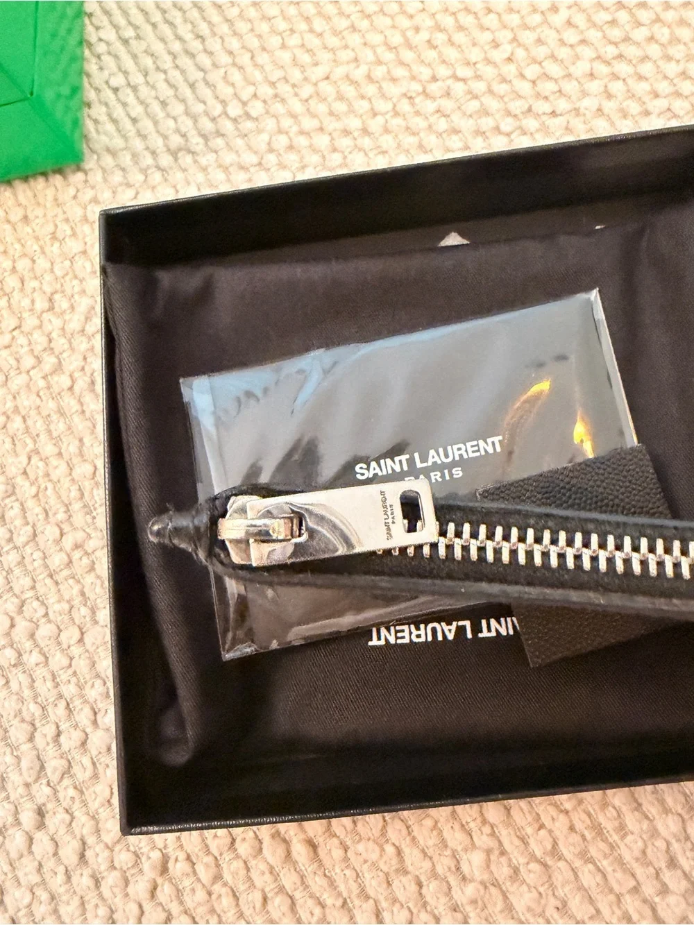 Saint Laurent Black Pebbled Leather Zip Card Case with Gold Logo